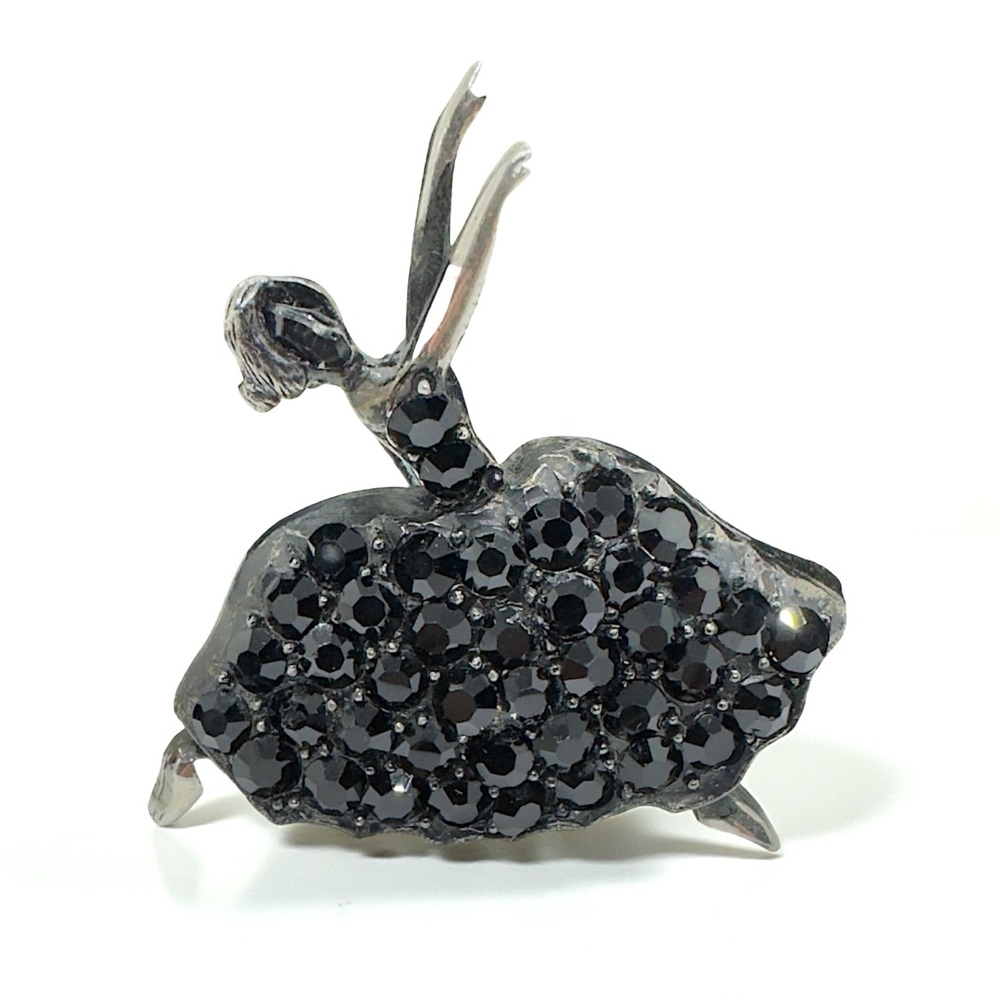Vintage Hallmarked PELL Black Rhinestone Ballerina Brooch